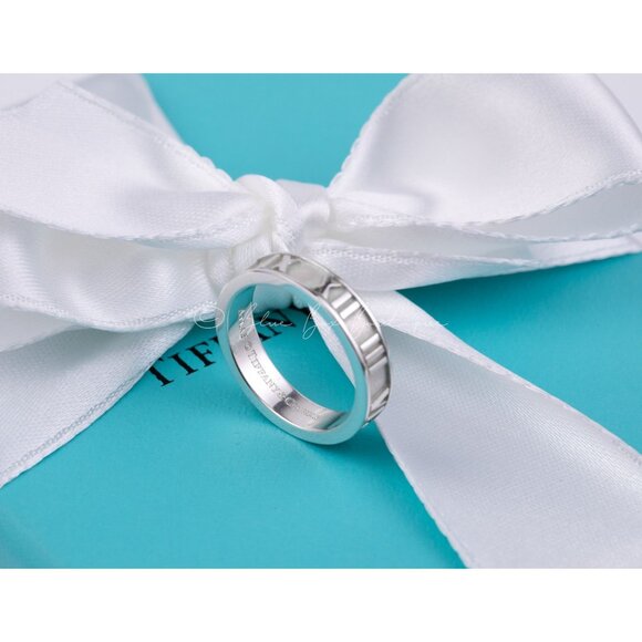 Tiffany & Co. Ring Unisex Atlas Roman Numerals Narrow Band Vintage Pinky Ring - Picture 5 of 8